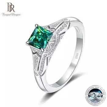Bague Ringen прошло испытание на бриллиант, квадратное кольцо принцессы 1/2 карата с муассанитом, Pt950, роскошное женское кольцо, романтический подарок на годовщину свадьбы 1ct No.5 зелёный