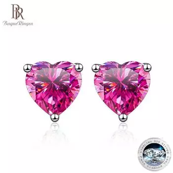 Bague Ringen Простые серьги из стерлингового серебра 925 пробы 1/2CT с настоящим муассанитом в форме сердца, свадебные серьги-гвоздики для женщин, ювелирные изделия в подарок 2 x 1ct moissanite зелёный