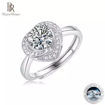 Bague Ringen S925 Набор с муассанитом в форме сердца 1 карат, серия Creative Trend, регулируемые аксессуары для колец Nude Cargo белый