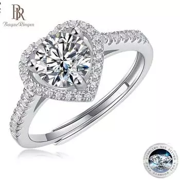 Bague Ringen S925 Серебро, инкрустированное муассанитом серии Heartbeat 1 карат, новое женское кольцо, можно регулировать в открытом состоянии Nude Cargo горький липового
