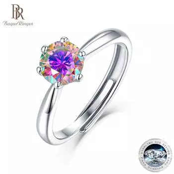 Bague Ringen S925 Серебро с шестью когтями, комплект с муассанитом 1 карат, женское простое модное регулируемое кольцо с возможностью открывания Nude Cargo синий/фиолетовый