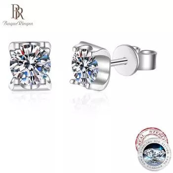 Серьги Bague Ringen S925 Silver Insect 1ct Moissanite Cowhead, простые свадебные серьги в подарок 1ct белый