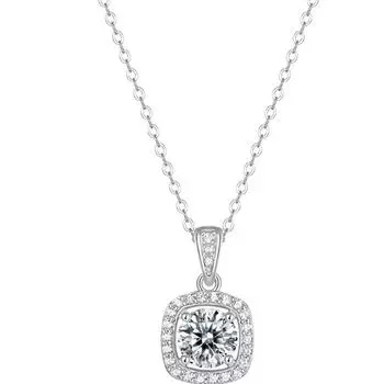 Bague Ringen S925 Серебряный комплект, квадратная подвеска-сумка из муассанита 1 карат с европейской и американской цепочкой на ключицу Nude Cargo белый