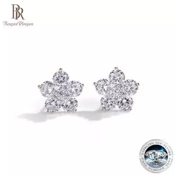 Bague Ringen, серьги-гвоздики из стерлингового серебра 925 пробы с муассанитом, 1,2 карата, 6 камней, цветочные женские серьги для вечеринки, помолвки, ювелирные украшения 2 x1 carat белый