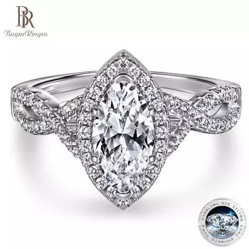 Bague Ringen, серебро 925 пробы, 1 карат, отличная огранка, испытание на бриллиант, муассанит в форме лошадиного глаза, обручальное кольцо для женщин, ювелирные изделия, подарок 1ct No.5 белый