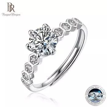 Bague Ringen Серебро S925 Набор с 0,5 карата/1 карата/2 карата/3 карата Моссант Девять звезд сотовая тема Женское регулируемое кольцо Ювелирные изделия Nude Cargo0.5ct белый