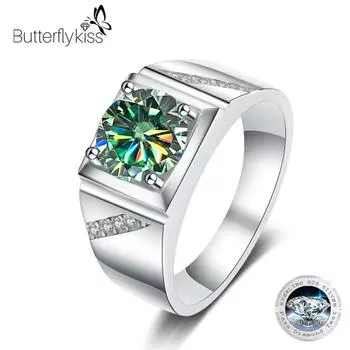 Bague Ringen Solitaire Мужской 1.0ct Зеленый Муассанит Кольцо Стерлингового Серебра 925 Обручальное Кольцо Кольца Для Мужчин Палец Ювелирные Изделия Подарок 7 синий