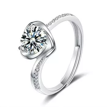 Bague Ringen стерлингового серебра S925, серебряные свадебные украшения, женские 1 карат VVS D, цветное кольцо с муассанитом, в форме сердца, обручальные кольца, изменяемый размер 1ct adjustable темно-зеленого