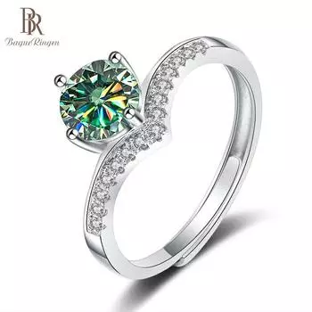 Bague Ringen, сверкающие настоящие муассанитовые свадебные кольца изменяемого размера для женщин, высокое качество, 100% стерлинговое серебро 925 пробы, обручальные ювелирные украшения, подарок 1.0 Carat белый