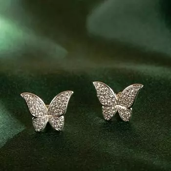 Bague Ringen Trendy Silver 925 Jewelry Gemstones Sweet Earrings For Women Zircon Butterfly Ear-studs Wedding Gift Wholesale золотой