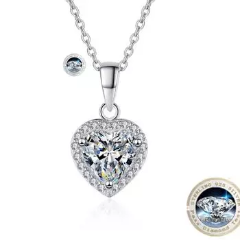 Bague Ringen, твердый настоящий 1 карат, подвеска в форме сердца из муассанита, ожерелье для женщин, стерлинговое серебро 925 пробы, сверкающее свадебное вечерние ювелирные изделия 1CT белый