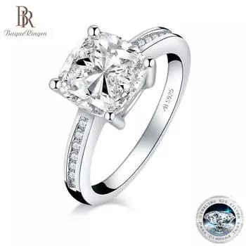 Bague Ringen женское обручальное кольцо с настоящим муассанитом и круглым бриллиантом 2ct D VVS на свадьбу, Рождество, стерлинговое серебро 925 пробы, свадьба 2ct US No.5 белый