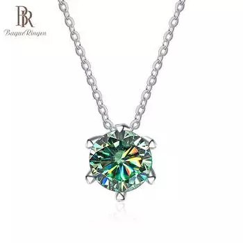 BagueRingen, 100% серебро 925 пробы, ожерелье, кулон, круглый, 2,0 карата, цвет D, зеленый муассанит, бриллиант, тест для женщин, элегантное ожерелье 2.0ct синий