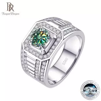 BagueRingen, 1 карат, цвет D, настоящий муассанит, кольца с бриллиантами, стерлинговое серебро 925 пробы, ювелирные изделия, модное роскошное мужское деловое кольцо, размер 7-13 Resizable белый