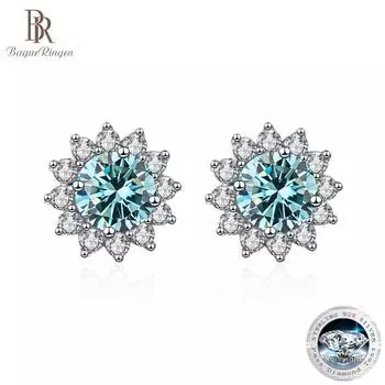 BagueRingen 1 карат D цвет серьги с муассанитом S925 стерлингового серебра ювелирные изделия для женщин серьги-гвоздики с подсолнухом на годовщину свадьбы 2 x1 carat синий