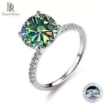 BagueRingen Ювелирные изделия из стерлингового серебра 925 пробы, большой размер 5 карат D, цвет, муассанит с бриллиантом, классическое женское обручальное кольцо с четырьмя когтями, размер 4-9 4.25 синий