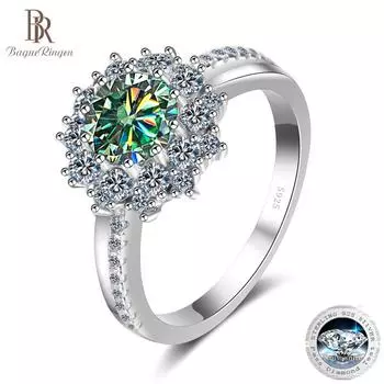 BagueRingen модное женское кольцо S925 1 карат муассанит лабораторный бриллиант сплошное серебро 925 ювелирные изделия помолвка подарок на годовщину свадьбы 7.5 синий