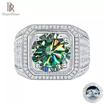 BagueRingen Мужские ювелирные изделия из стерлингового серебра S925 Роскошные 2ct D Цвет Муассанит кольцо с бриллиантом Бизнесмен Размер 6-13 Открытые кольца Resizable белый