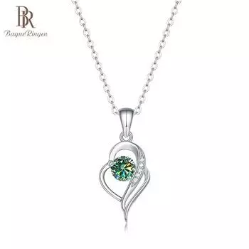 BagueRingen настоящее 1ct сердце кулон из муассанита ожерелье для женщин 100% стерлингового серебра 925 пробы сверкающее свадебное вечерние ювелирные изделия 1.0 ct синий