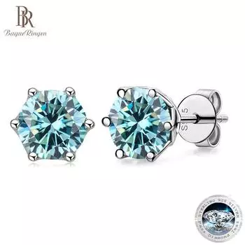 BagueRingen настоящие серьги-гвоздики с муассанитом 0,5-1 карата D для женщин, наивысшее качество, сверкающие свадебные украшения из стерлингового серебра 925 пробы 2*1 Carat синий