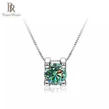 BagueRingen настоящий 1 карат кулон из муассанита, ожерелье для женщин, высокое качество, стерлинговое серебро 925 пробы, свадебная вечеринка, свадебные ювелирные украшения 1.0CT синий