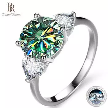 BagueRingen Роскошное свадебное кольцо из стерлингового серебра 925 пробы 3 карата D-цвета с муассанитом и бриллиантами для женщин Классический дизайн с четырьмя когтями 9 зелёный/синий