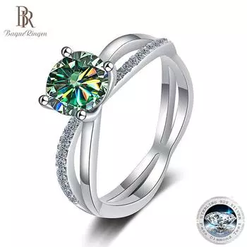 BagueRingen S925 Стерлинговое Серебро Роскошные Ювелирные Изделия 1 Карат D Цвет Муассанит Бриллиантовое Кольцо Для Свадьбы Четыре Коготь Крест Полые Кольца 4.25 синий