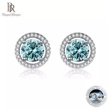 BagueRingen, ювелирные изделия из настоящего стерлингового серебра 925 пробы, женские серьги-гвоздики с муассанитом, 2x1 карат, созданные в лаборатории бриллианты, серьги-гвоздики, свадебный подарок 2x1 carat синий