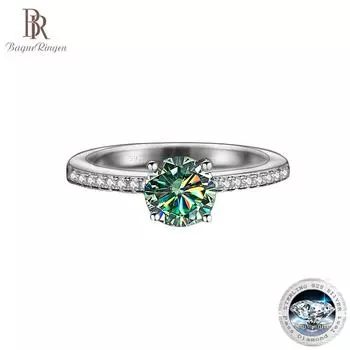 BagueRingen, женское обручальное кольцо с четырьмя когтями и настоящим 1-каратным муассанитом, бриллиантом, однотонное серебро 925 пробы, ювелирные изделия, женский подарок на годовщину Resizable белый
