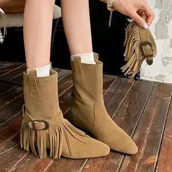 Бахрома балетки женские ботильоны замшевые дизайнерские туфли зимние новые удобные ботинки для ходьбы зимние женские трендовые Mujer Zapatos 35