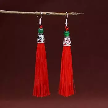 Бахромчатые серьги в этническом стиле, уши в старинном стиле, ретро-подвески, серьги, универсальные ювелирные украшения Temperament, длинные аксессуары, для женщин красный
