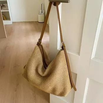 Bai Tiya French style Straw Bag Women 2025 New Summer Commuter Woven Bag Women Large Capacity Shoulder Tote Bag Brown