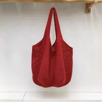 Bai Tiya High-Grade Red Knitted Woven Bag Women Korean Series Travel Vacation Shoulder Bag Large Capacity Tote Bag Red