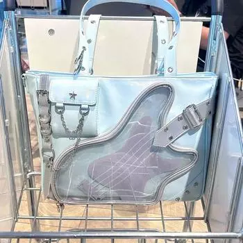 Bai Tiya New Style Beile God Pain Small Food Volume Contrast Color Pain Bag Niche Large Capacity Commuter Secondary Yuan Tote Bag Blue-no ornaments