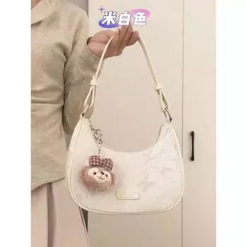 Bai Tiya Niche Selenodont Bag 2025 New High Sense Handbags Commuter Shoulder Bag Canvas Bag Dumpling Bag White-no ornaments