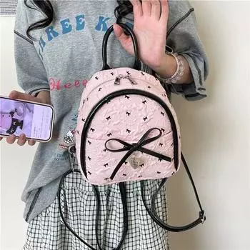 Bai Tiya Western Style Niche Sweet Bow Mini Bag Women 2025 New Versitile Fashion Travel Backpack Pink [small size]]