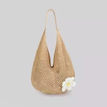 Bai Tiya Woven Bag Women Summer 2025 New Red Hollow Seaside Vacation Shoulder Bag Commuter Tote Bag Khaki