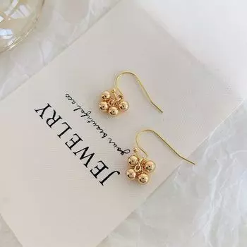Baibaihe Same Style Earrings Special-Interest Design Classy Gold round Beads Ear Hook Earrings Eardrops 2025 New Female Accessories Gold