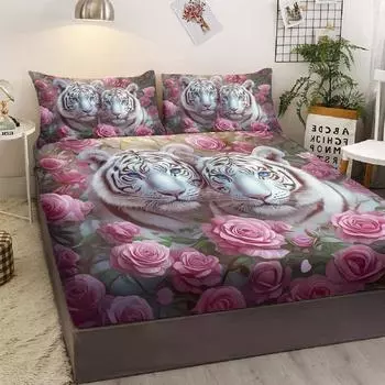 Baihu Garden Pattern 3-Piece Bedding Set With Two Pillowcases,Suitable For Living Room And Bedroom (Pink, Romantic, Cozy Garden) 99cmx199cm
