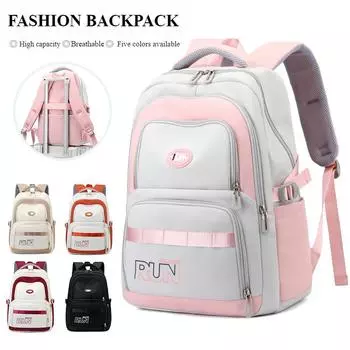 BAIJIAWEI 2024 новые модные контрастные цветные школьные сумки для учеников младших классов, большой вместительный рюкзак с простыми буквами для подростков, легкая сумка для книг чёрный