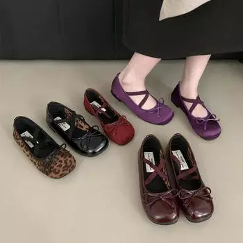 Bailamos 2024 Весна Новый Бренд Женские Туфли На Плоской Подошве Круглый Носок Неглубокие Слипоны Женские Повседневные Балетки Мягкая Кожа Элегантные Туфли 35 вино красного