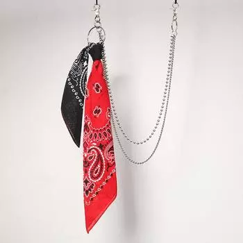 Байкерская бандана в стиле хип-хоп с пейсли и двухслойной талией, металлический кошелек-цепочка, контрастный цвет, платок, брелок, брюки, ремень 1