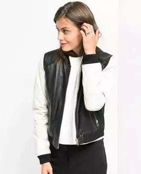 Байкерская куртка ручной работы из натуральной черной и белой кожи для женщин, 100% овчина, мотоцикл XS чёрный