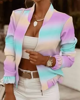 Байкерские куртки-бомберы с принтом, женские весенне-осенние повседневные куртки с цветочным принтом и длинными рукавами, уличная одежда, пальто, женская тонкая верхняя одежда на молнии S