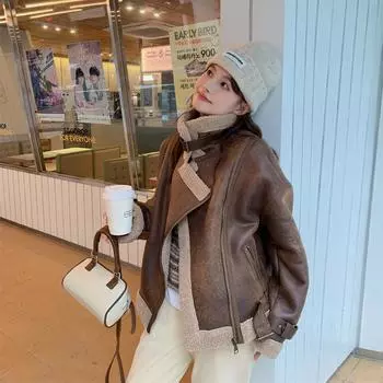 Байкерский костюм с лацканами, новинка 2023 года, пальто из искусственной замши и шерсти ягненка, женская зимняя стеганая утолщенная куртка S