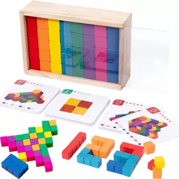 Bajoy Building Brain Educational Spatial Mathematics 3D Wooden 80 PCS Large 40 Themed Wooden Storage Case Gift for Ages 3 and Senior School