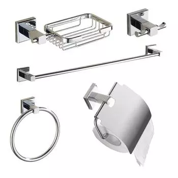 BAKALA 5 pcs/set Round Stainless Steel Bathroom Accessories Set,Soap dish,Robe hook,Paper Holder,Towel Bar