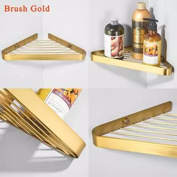 BAKALA Brush gold Полка для ванной комнаты Латунная душевая стойка Треугольная корзина Полка для ванны Душевая кабина Держатель для настенной угловой полки