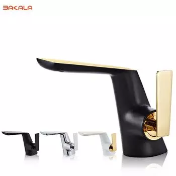 BAKALA Черный хромированный смеситель для раковины в ванной комнате, смеситель для холодной и горячей воды, кран для установки на палубу, смеситель для мойки мягкой водой