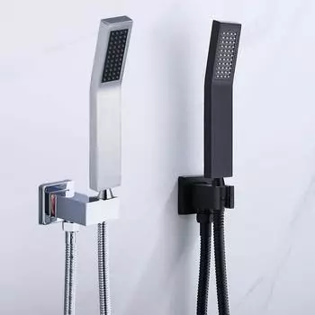 BAKALA Полностью латунная квадратная хромированная или черная ручная насадка для душа с латунным настенным держателем и шлангом из нержавеющей стали длиной 1,5 м